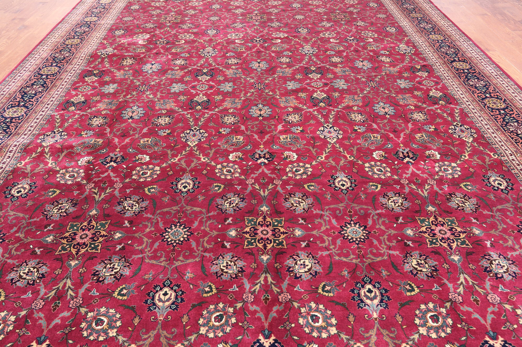 Wine/Navy Persian Fine Tabriz Hand Knotted Wool Rug - 10' 2" X 13' 10"