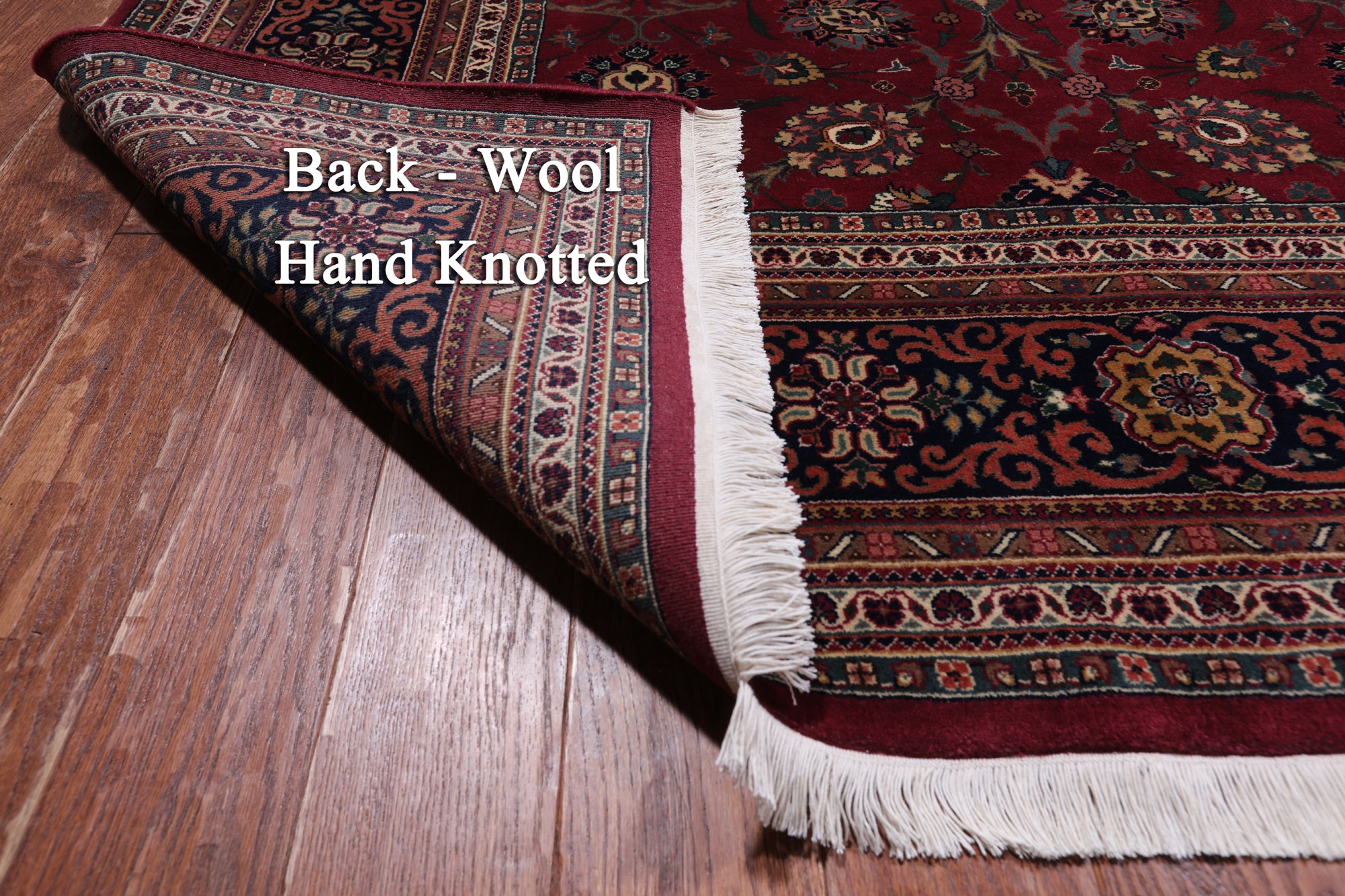 Wine/Navy Persian Fine Tabriz Hand Knotted Wool Rug - 10' 2" X 13' 10"