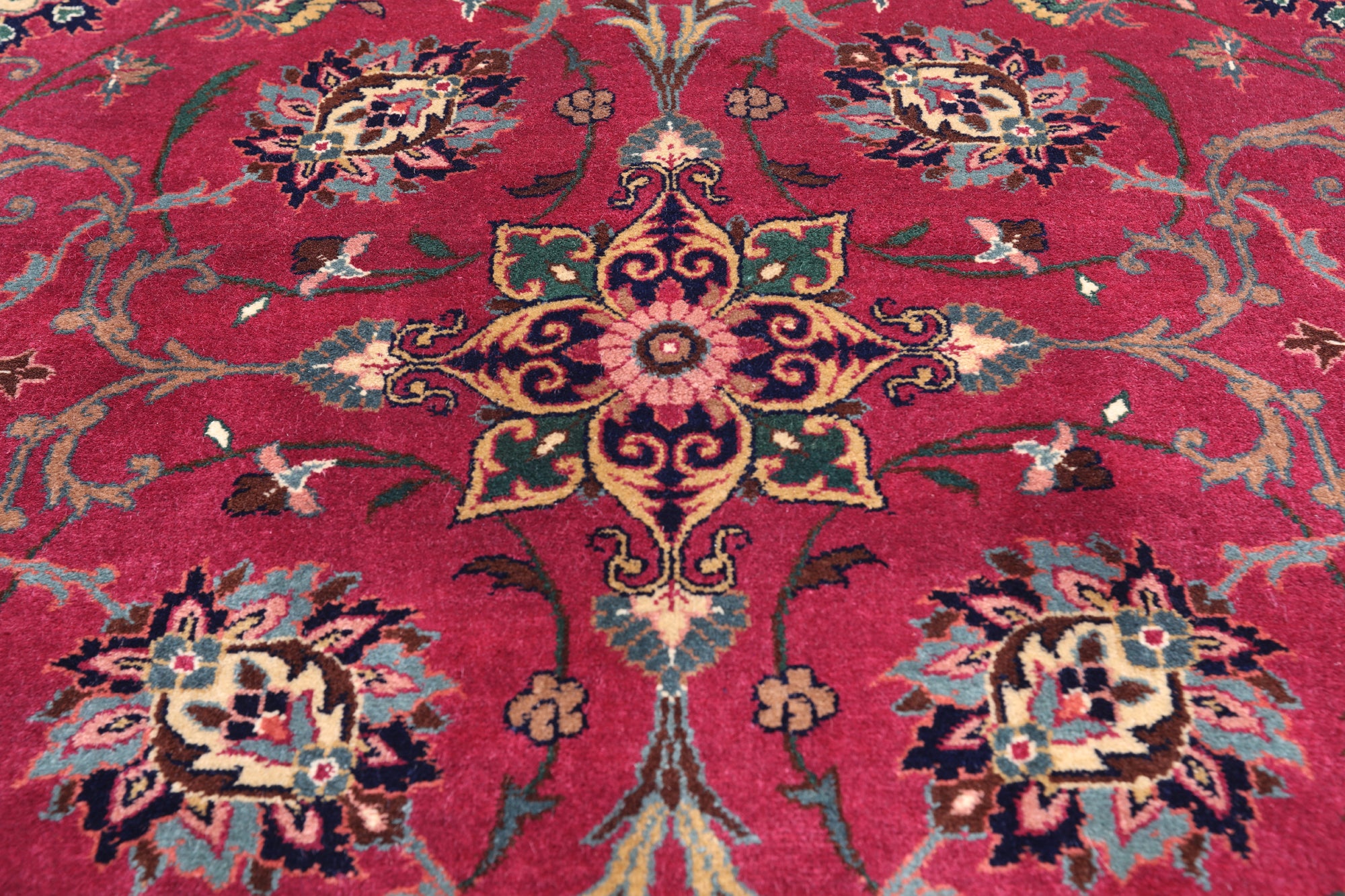 Wine/Navy Persian Fine Tabriz Hand Knotted Wool Rug - 10' 2" X 13' 10"
