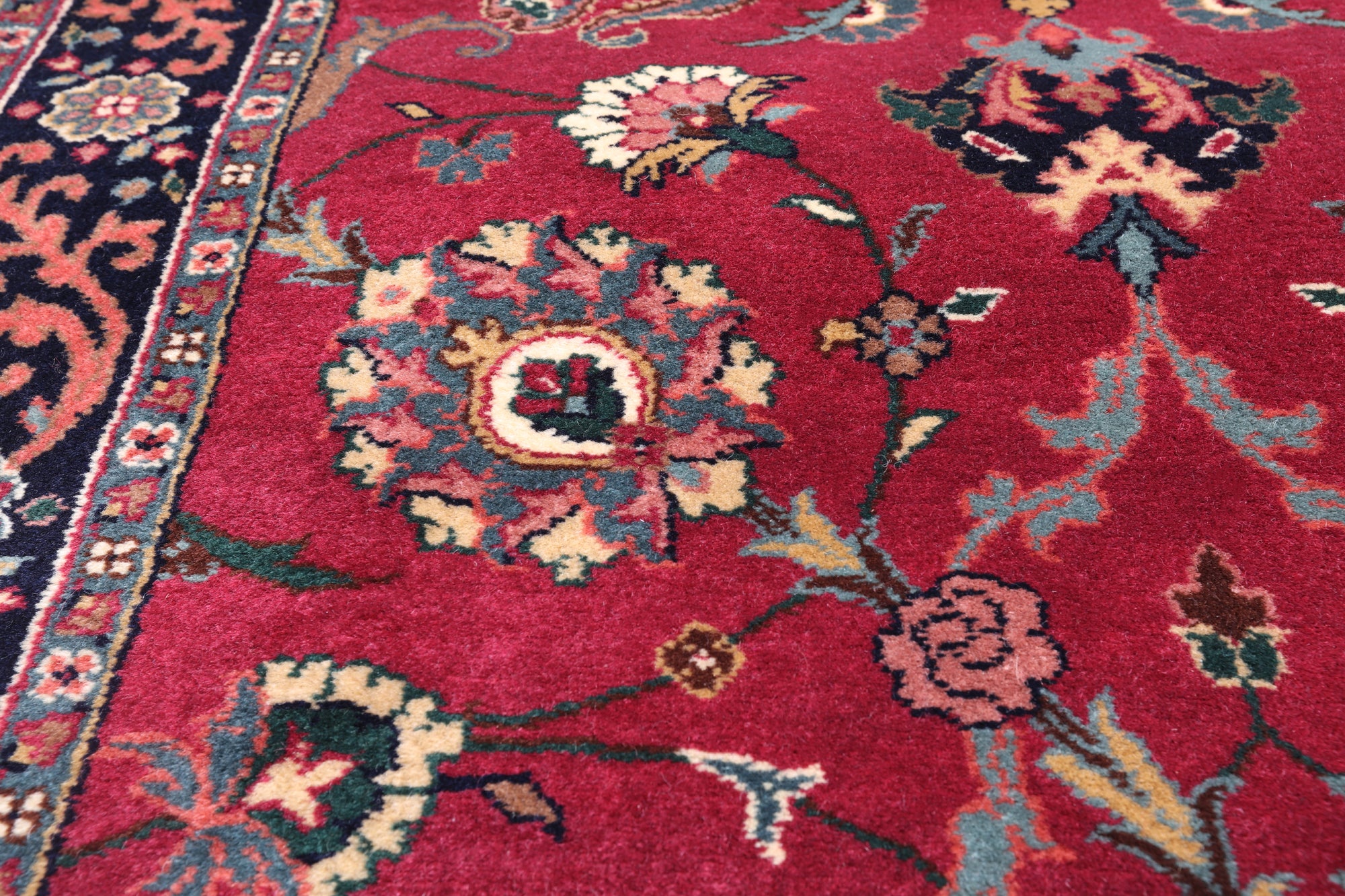 Wine/Navy Persian Fine Tabriz Hand Knotted Wool Runner Rug - 2' 6" X 9' 7"