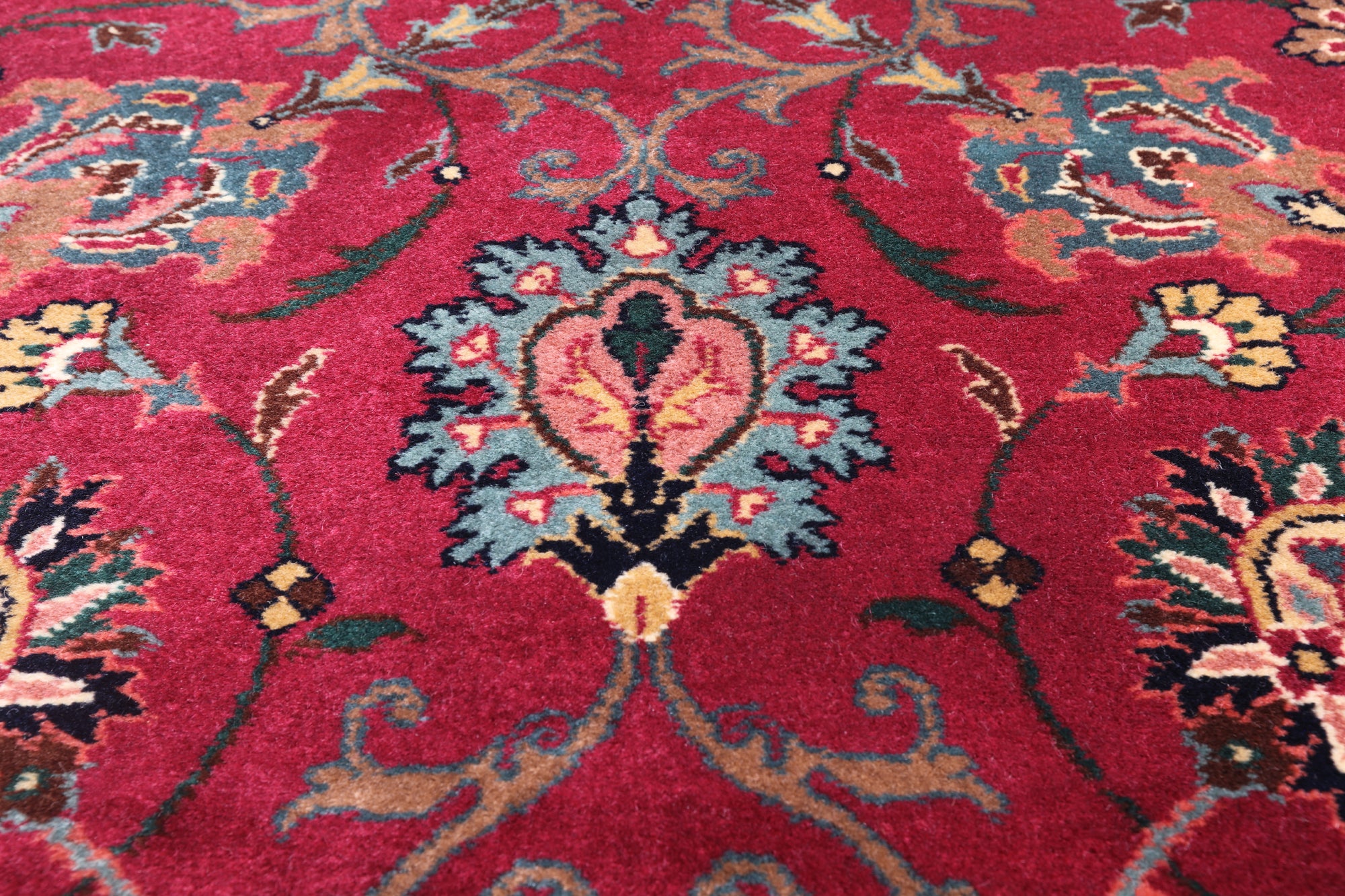 Wine/Navy Persian Fine Tabriz Hand Knotted Wool Runner Rug - 2' 6" X 9' 7"