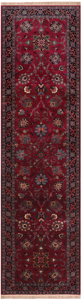 Wine/Navy Persian Fine Tabriz Hand Knotted Wool Runner Rug - 2' 6" X 9' 7"