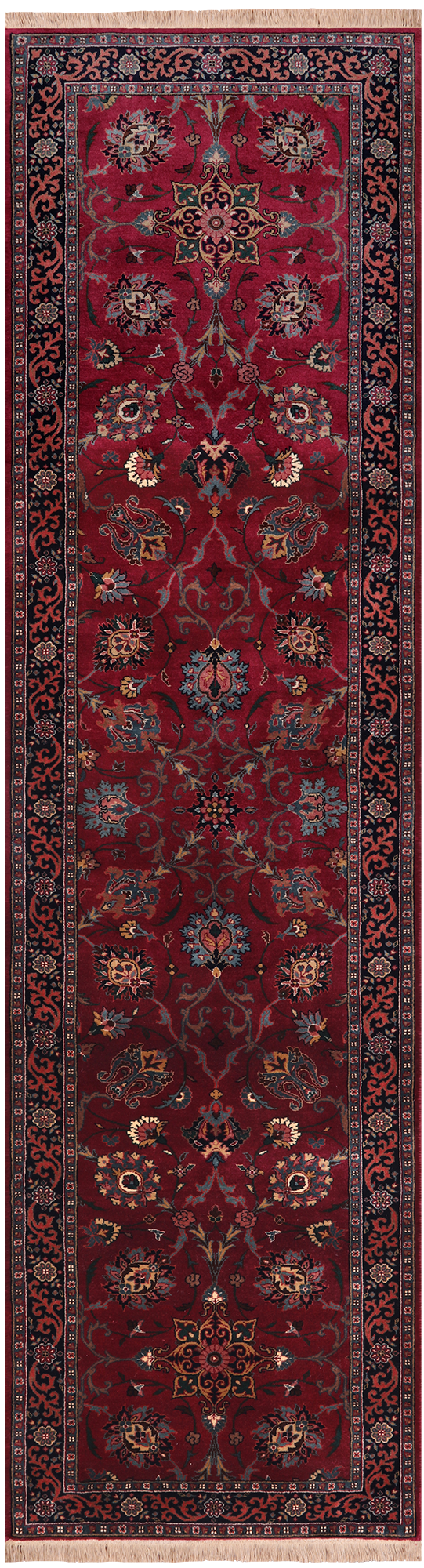 Wine/Navy Persian Fine Tabriz Hand Knotted Wool Runner Rug - 2' 6" X 9' 7"