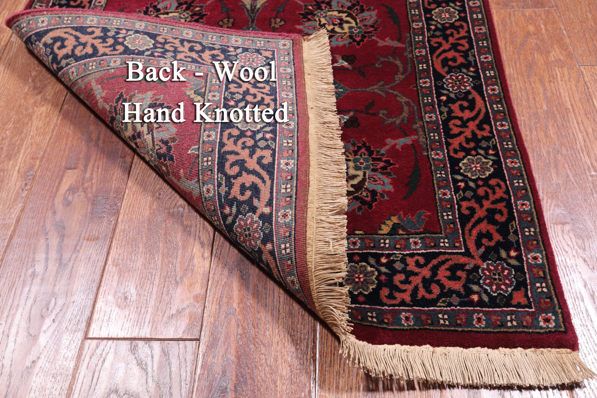 Wine/Navy Persian Fine Tabriz Hand Knotted Wool Runner Rug - 2' 6" X 9' 7"