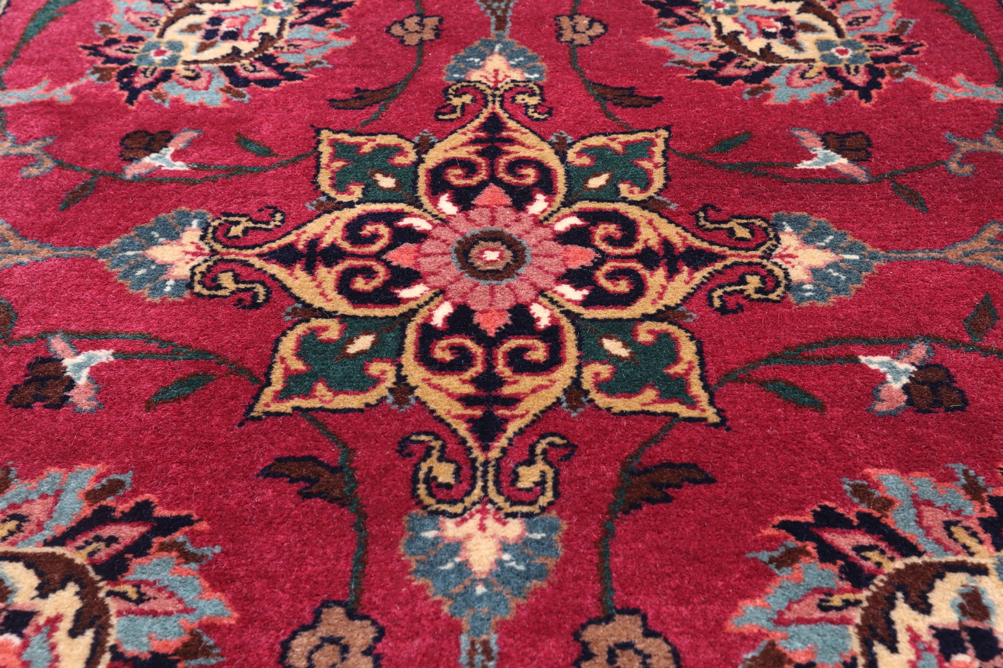 Wine/Navy Persian Fine Tabriz Hand Knotted Wool Runner Rug - 2' 6" X 9' 7"