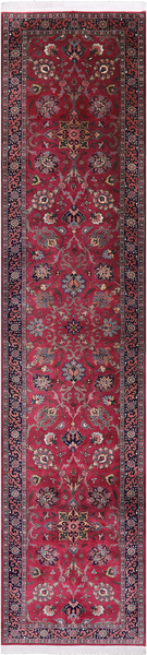 Wine/Navy Persian Fine Tabriz Handmade Wool Runner Rug - 2' 8" X 11' 8"
