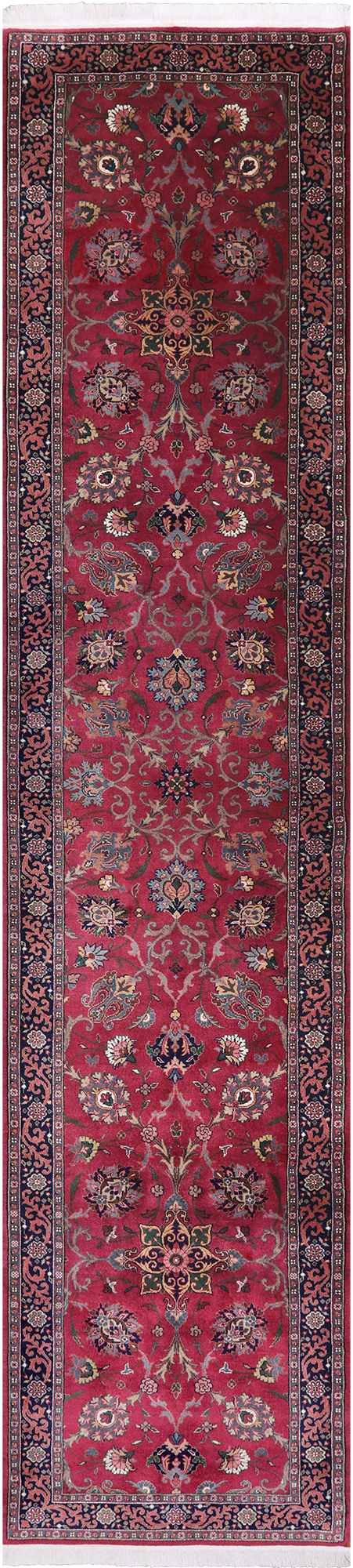Wine/Navy Persian Fine Tabriz Handmade Wool Runner Rug - 2' 8" X 11' 8"