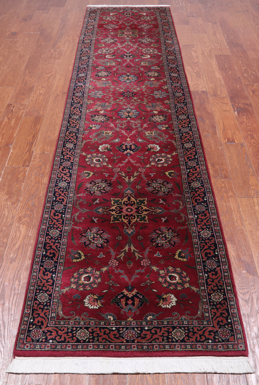 Wine/Navy Persian Fine Tabriz Handmade Wool Runner Rug - 2' 8" X 11' 8"