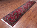 Wine/Navy Persian Fine Tabriz Handmade Wool Runner Rug - 2' 8" X 11' 8"
