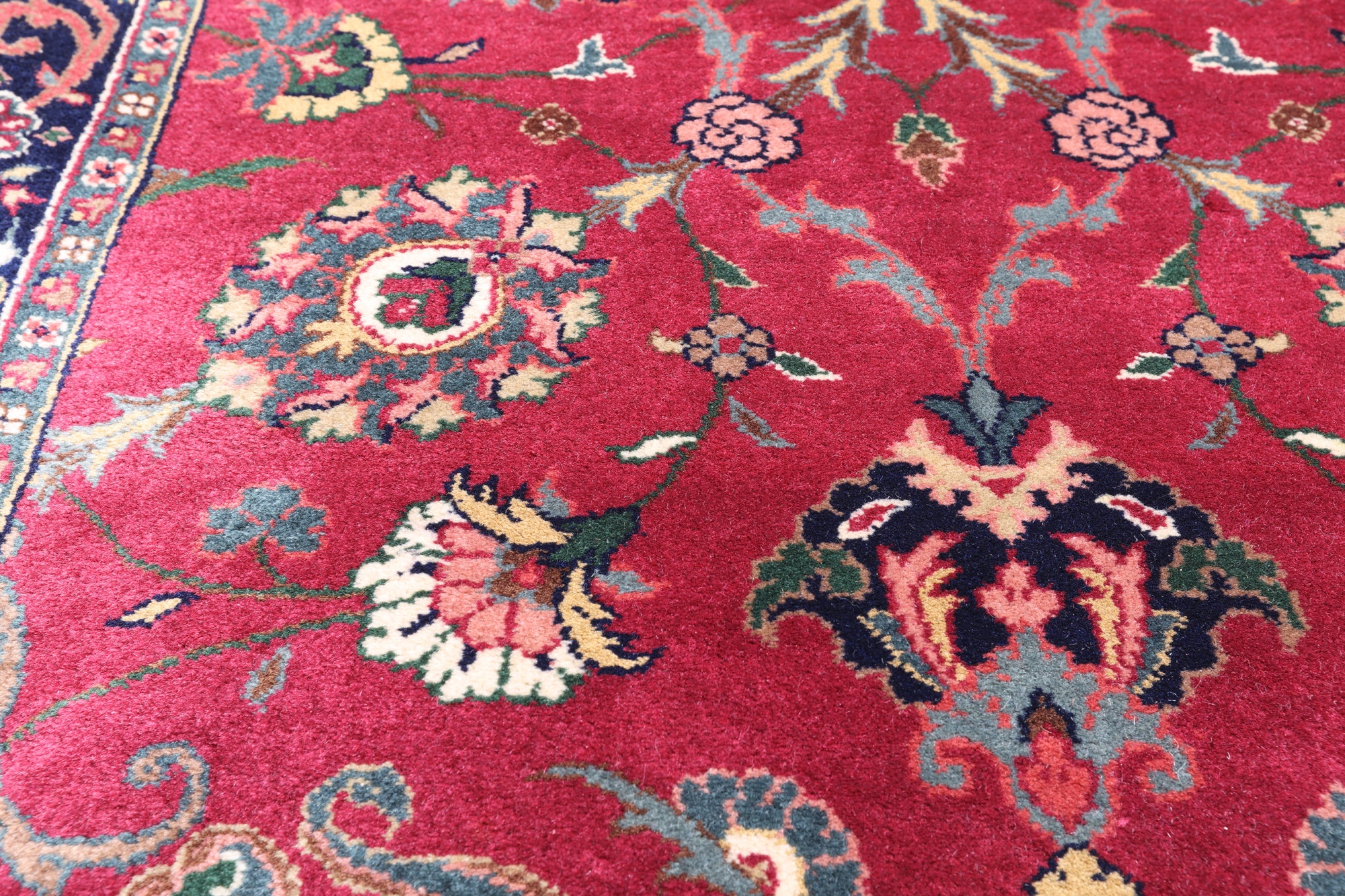 Wine/Navy Persian Fine Tabriz Handmade Wool Runner Rug - 2' 8" X 11' 8"
