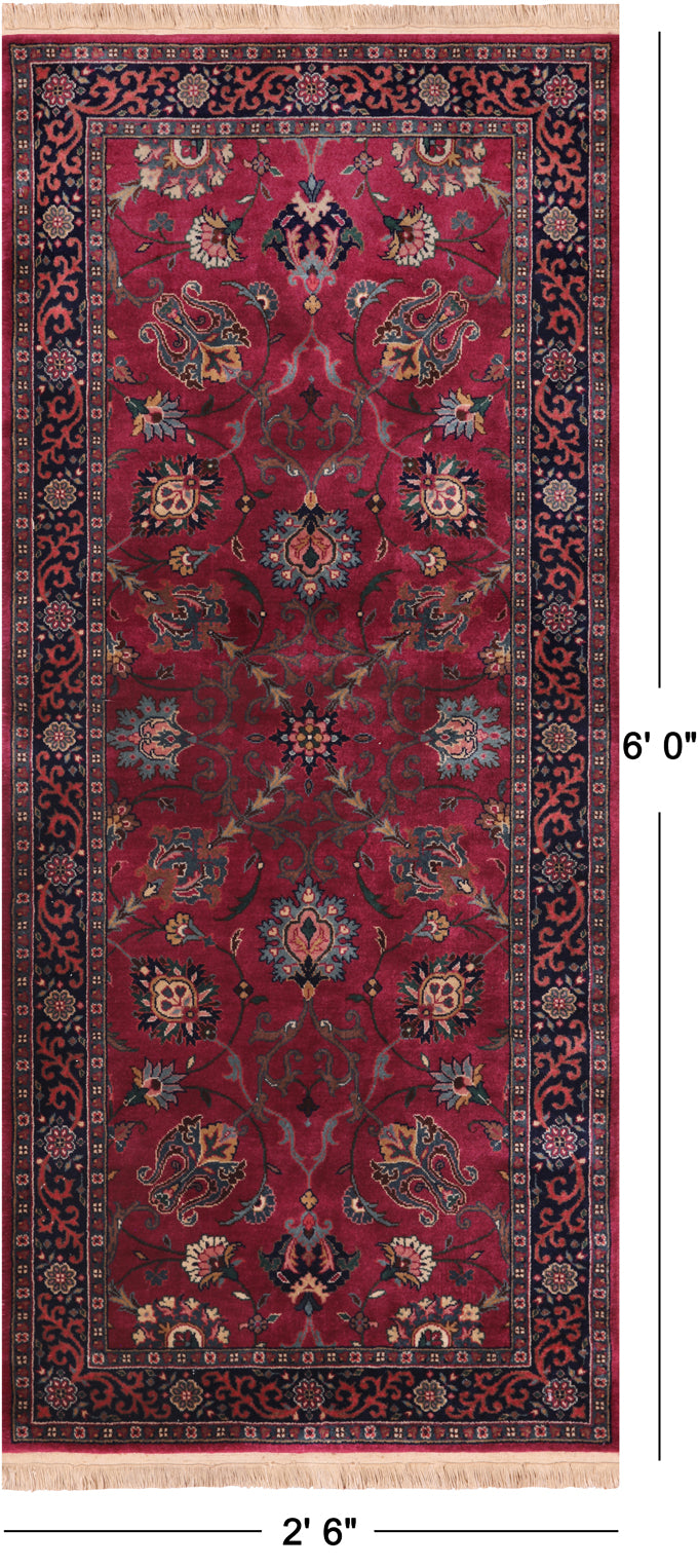 Wine/Navy Persian Fine Tabriz Handmade Wool Runner Rug - 2' 6" X 6' 0"
