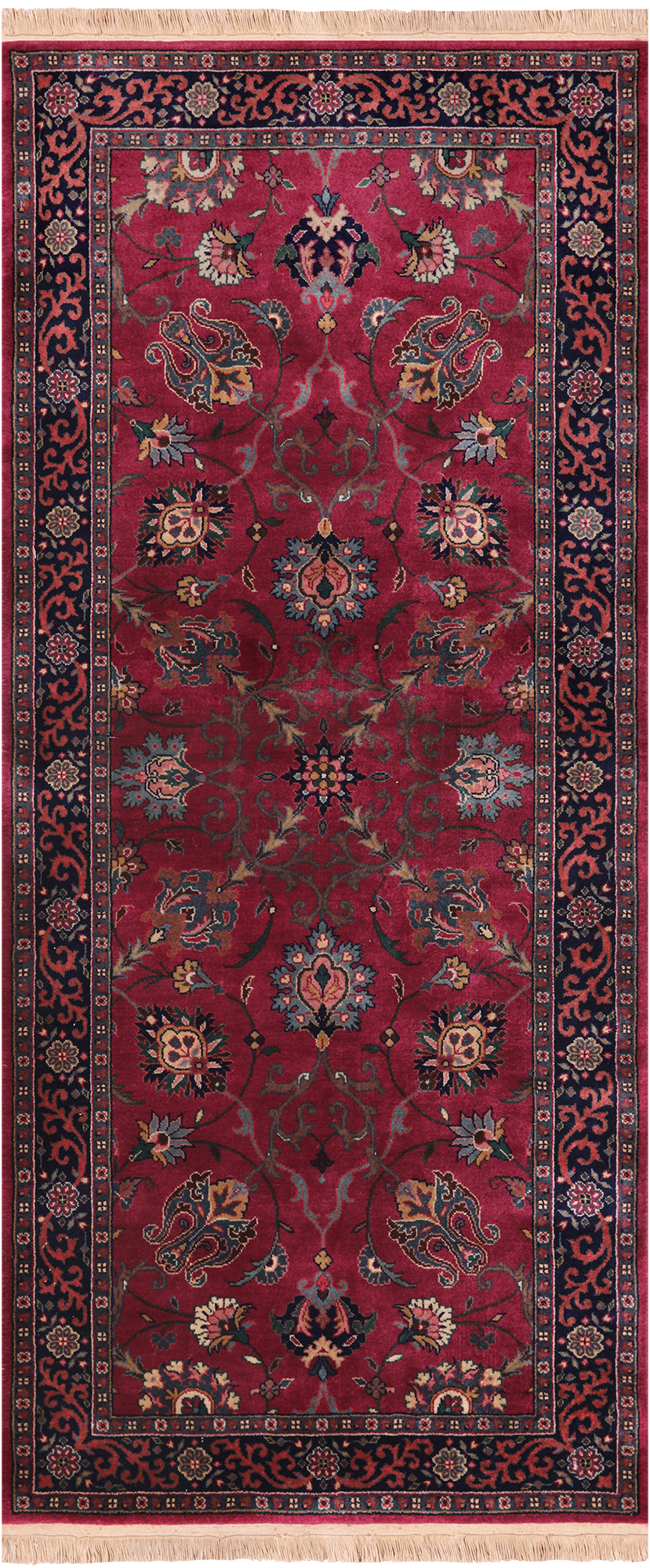 Wine/Navy Persian Fine Tabriz Handmade Wool Runner Rug - 2' 6" X 6' 0"