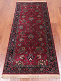 Wine/Navy Persian Fine Tabriz Handmade Wool Runner Rug - 2' 6" X 6' 0"