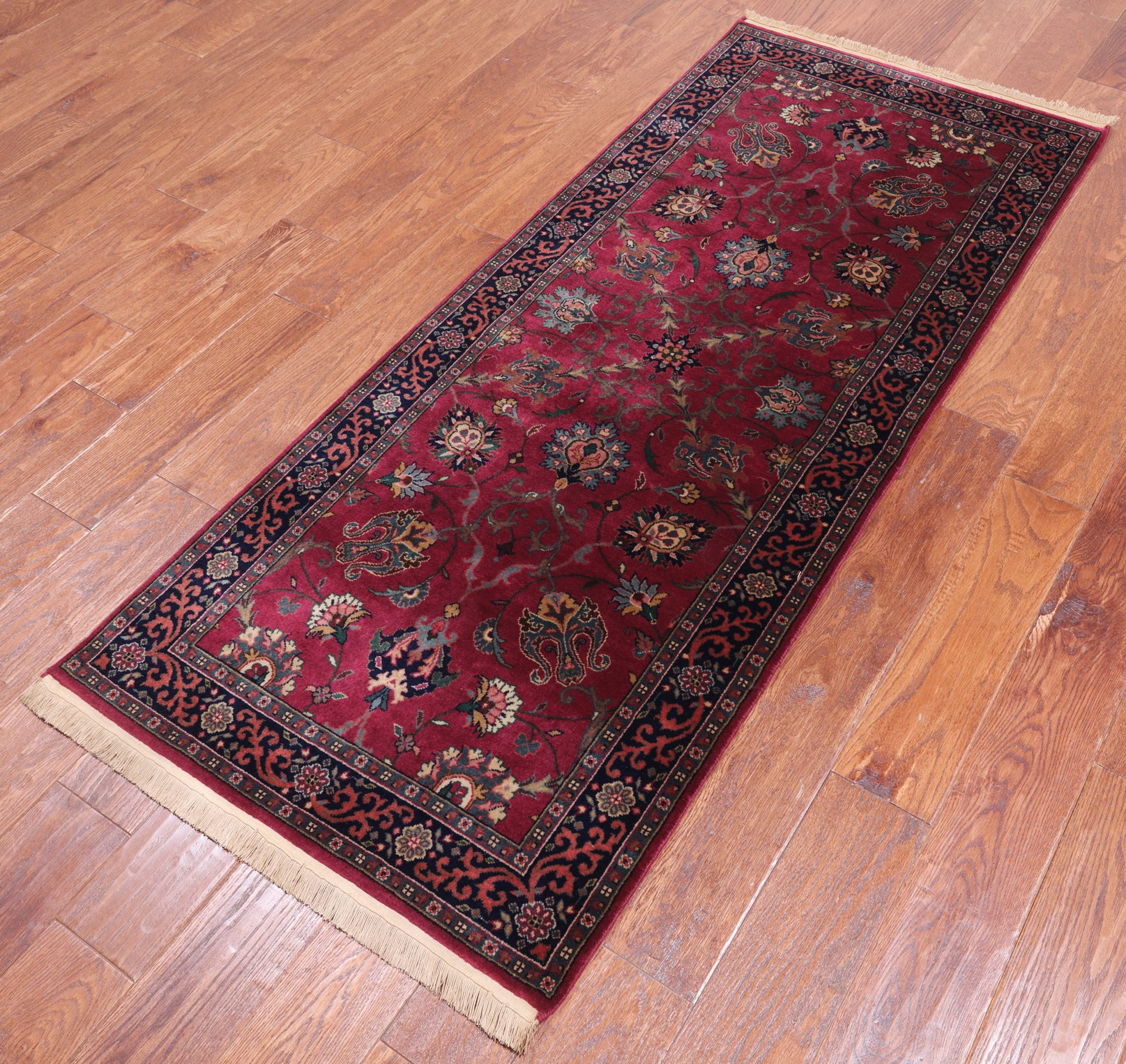 Wine/Navy Persian Fine Tabriz Handmade Wool Runner Rug - 2' 6" X 6' 0"