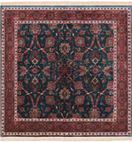Emerald Green Square Persian Fine Tabriz Hand Knotted Wool Rug - 5' 1" X 5' 2"
