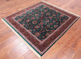 Emerald Green Square Persian Fine Tabriz Hand Knotted Wool Rug - 5' 1" X 5' 2"