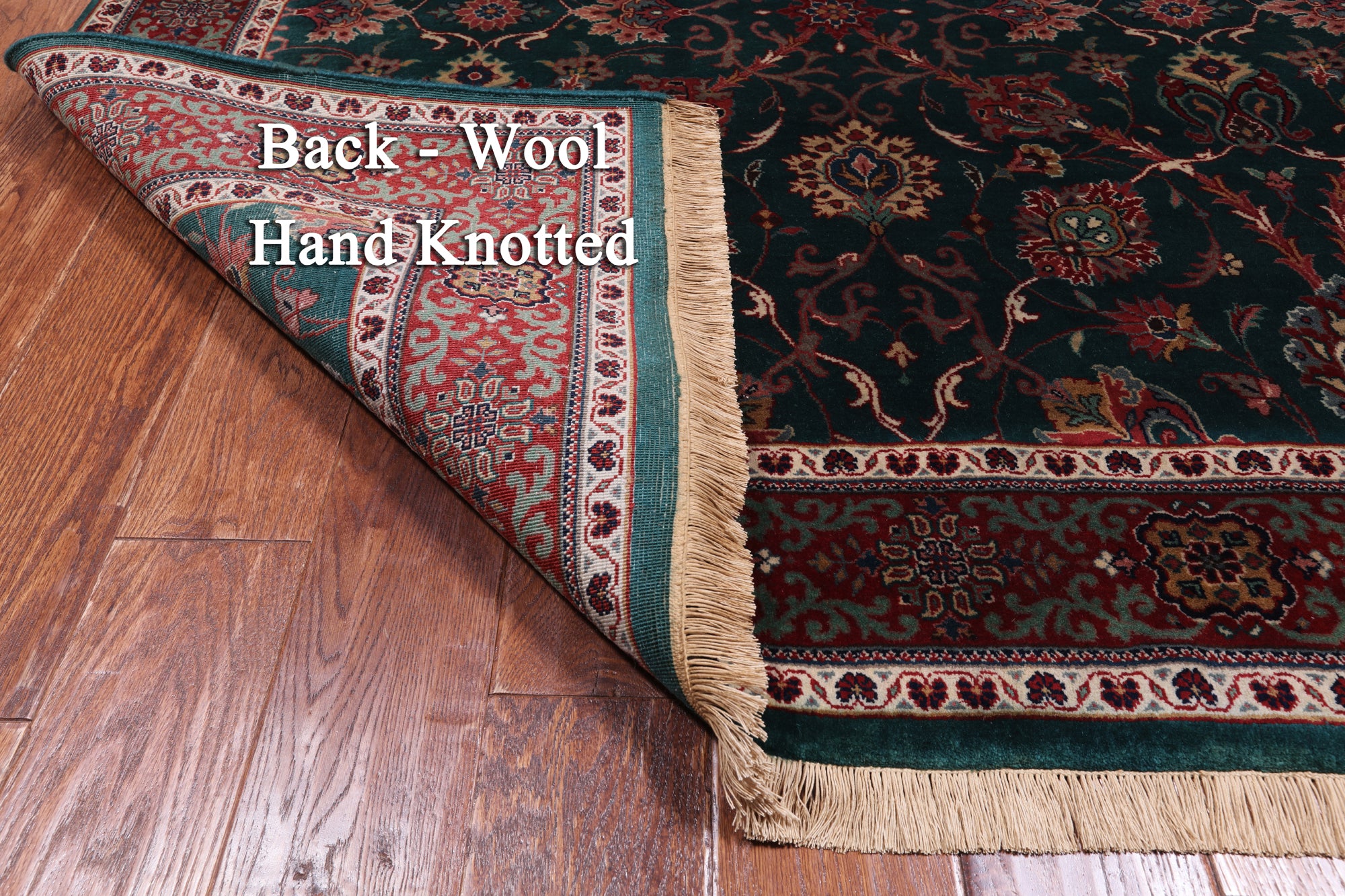 Emerald Green Square Persian Fine Tabriz Hand Knotted Wool Rug - 5' 1" X 5' 2"