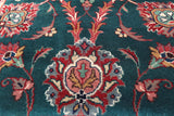 Emerald Green Square Persian Fine Tabriz Hand Knotted Wool Rug - 5' 1" X 5' 2"