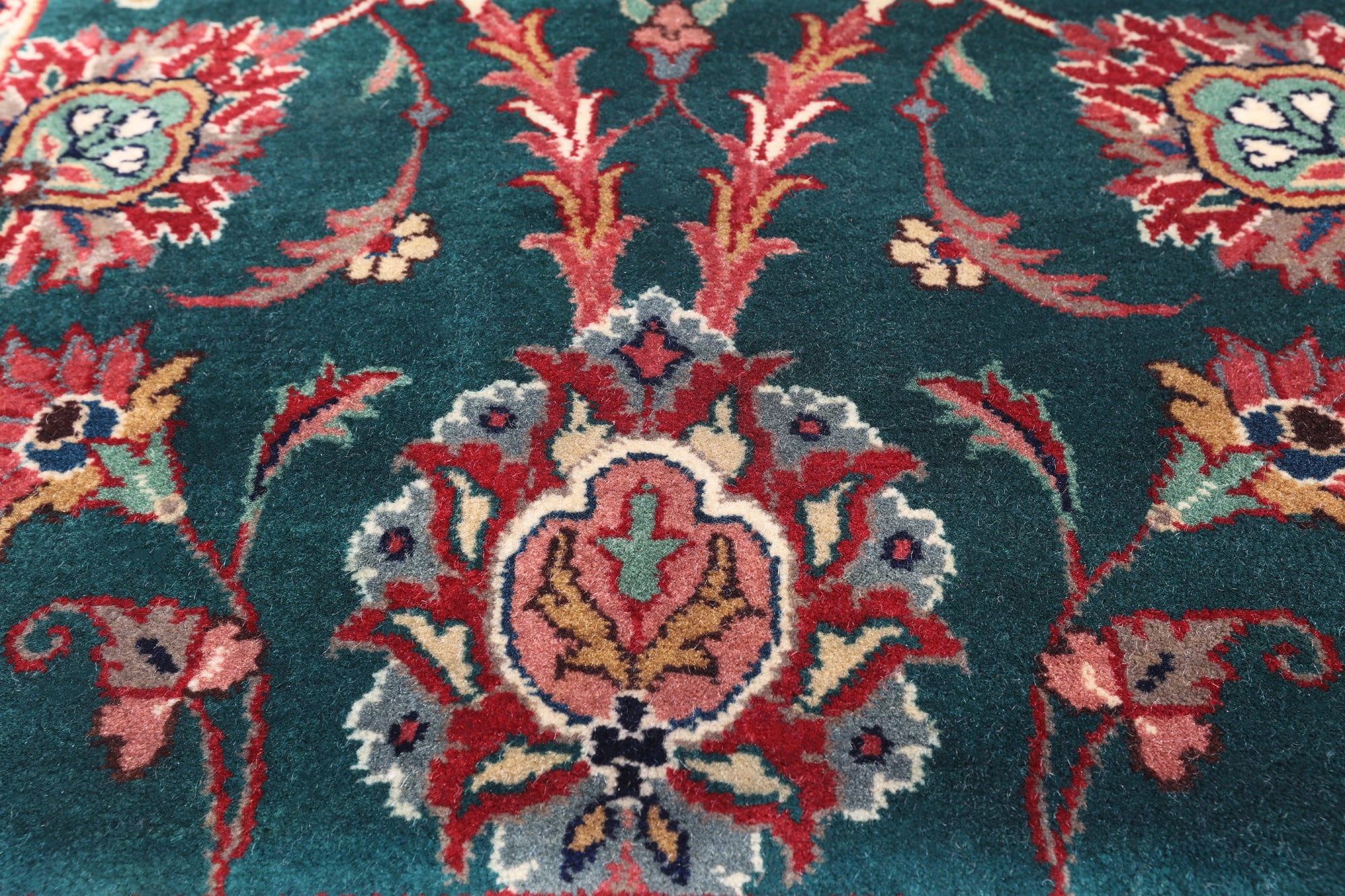 Emerald Green Square Persian Fine Tabriz Hand Knotted Wool Rug - 5' 1" X 5' 2"