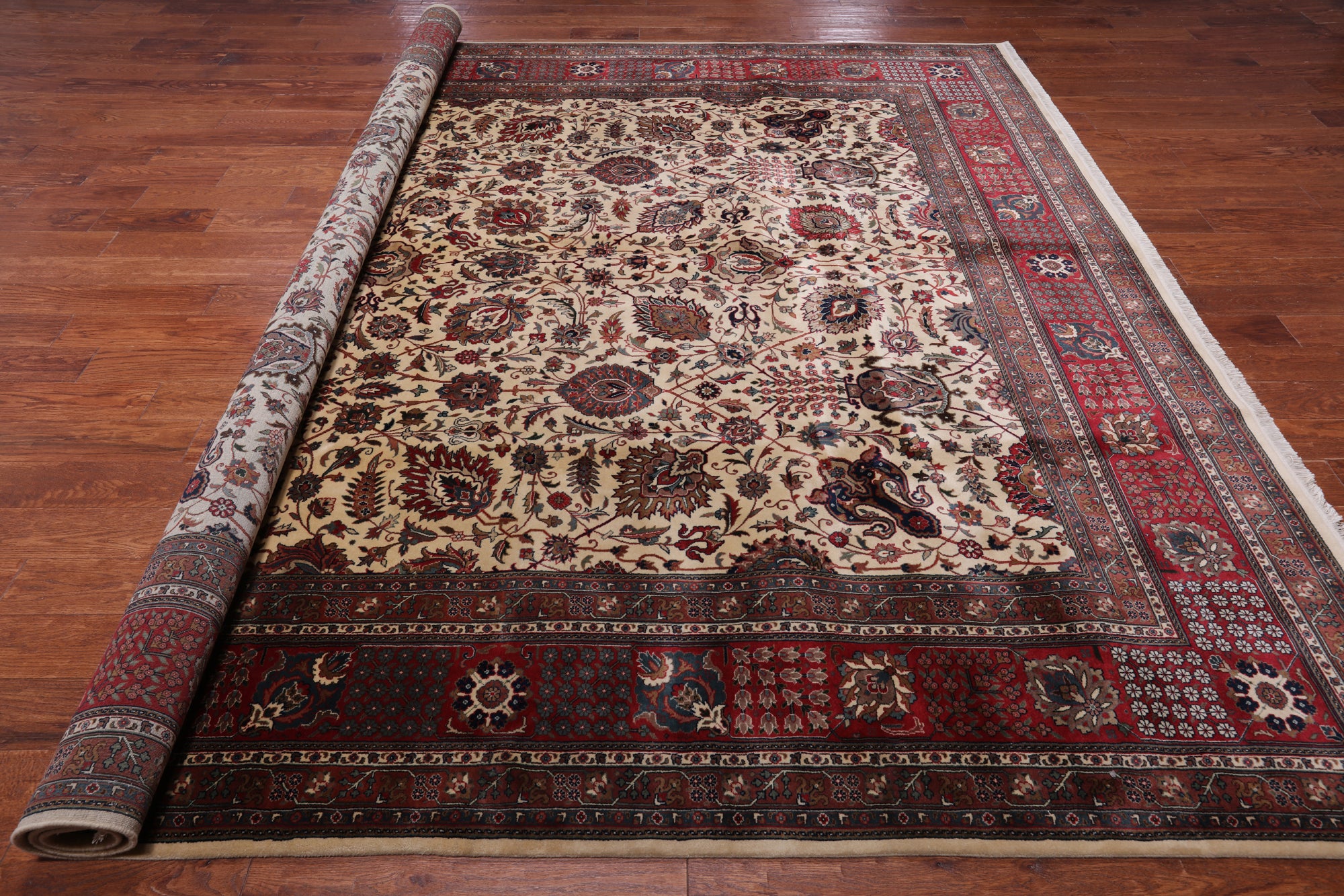 Beige Square Persian Fine Tabriz Handmade Wool Rug - 10' 1" X 10' 3"