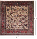 Beige Square Persian Fine Tabriz Handmade Wool Rug - 10' 1" X 10' 3"