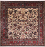 Beige Square Persian Fine Tabriz Handmade Wool Rug - 10' 1" X 10' 3"