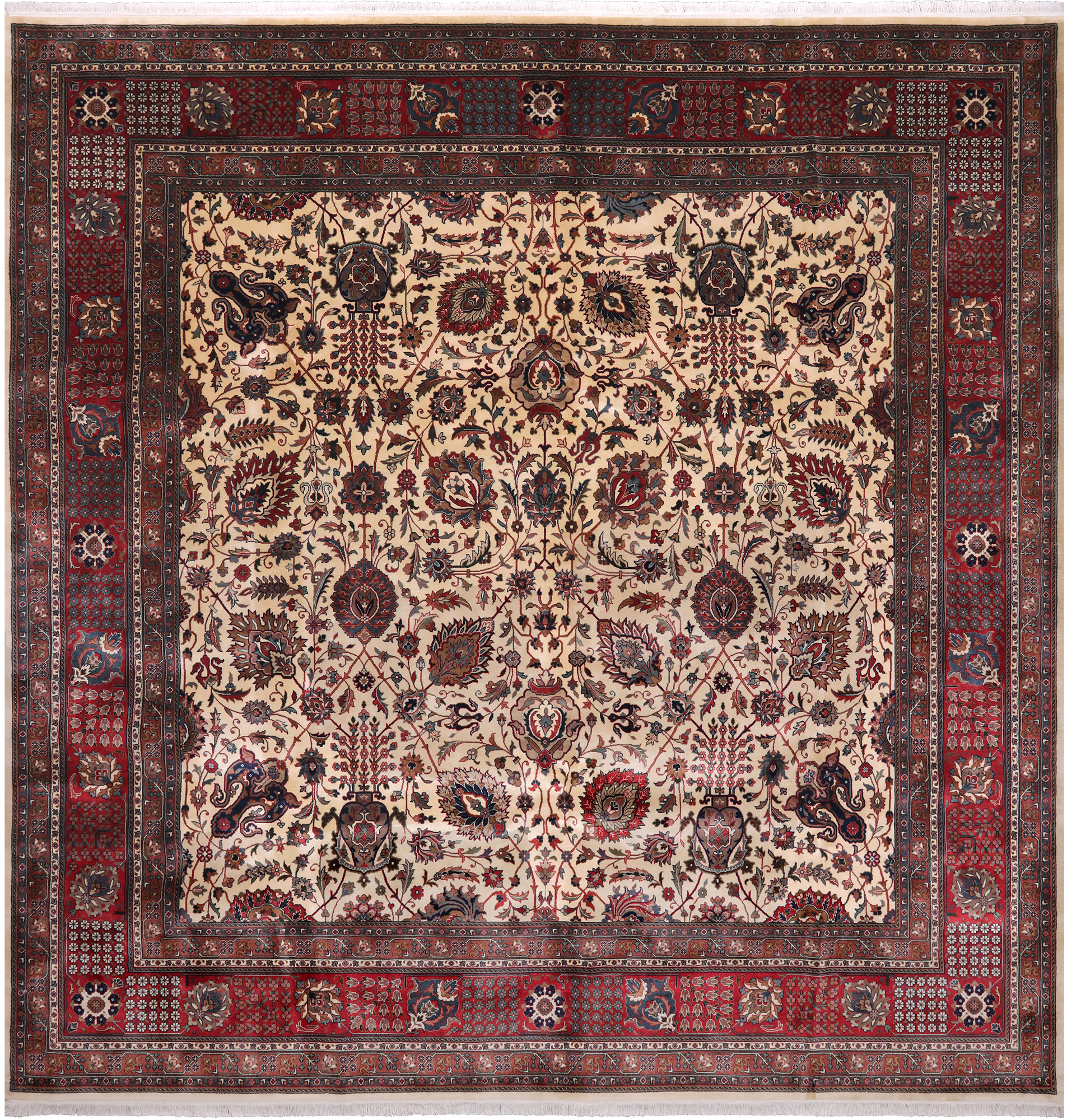 Beige Square Persian Fine Tabriz Handmade Wool Rug - 10' 1" X 10' 3"