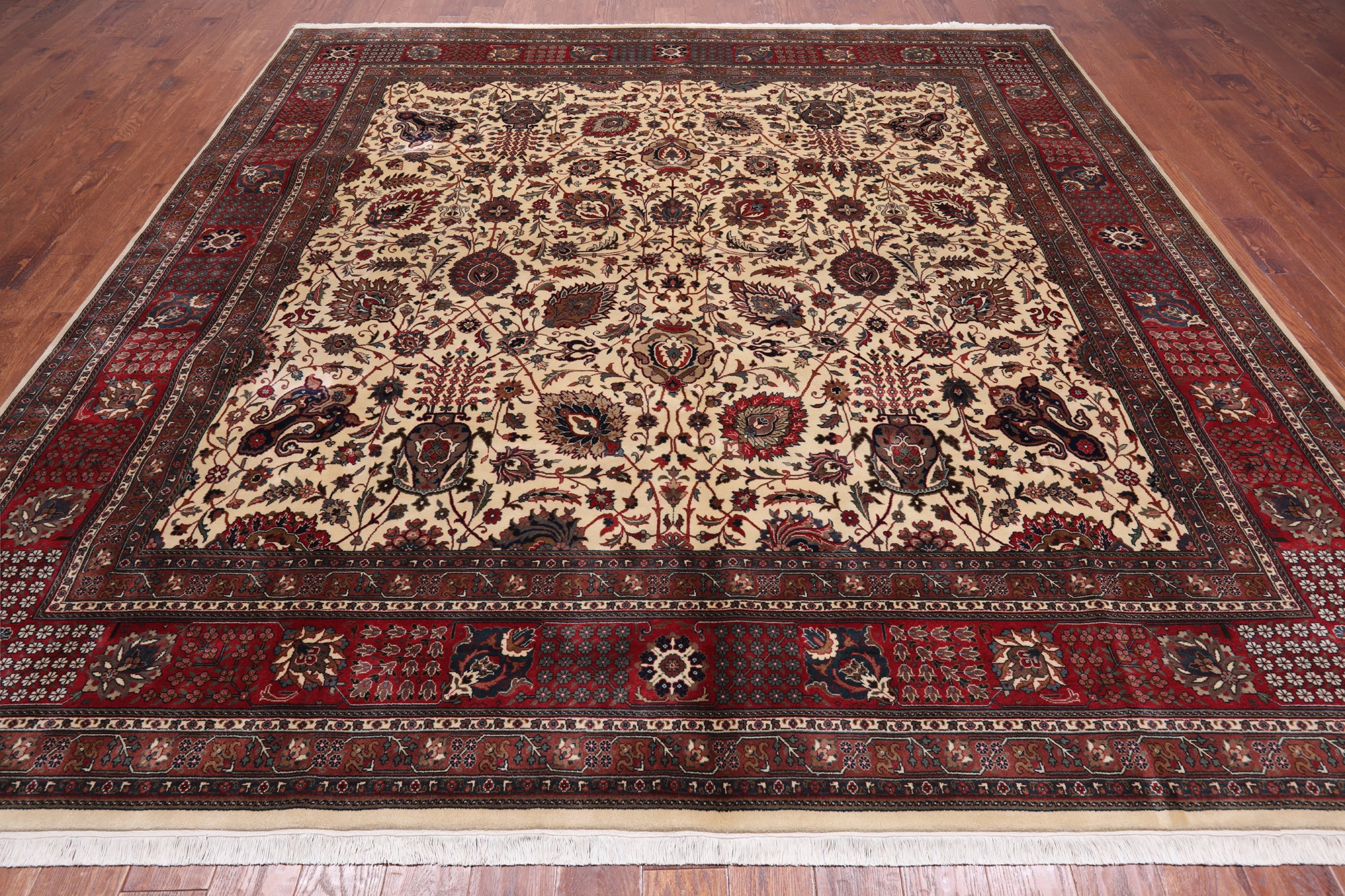 Beige Square Persian Fine Tabriz Handmade Wool Rug - 10' 1" X 10' 3"