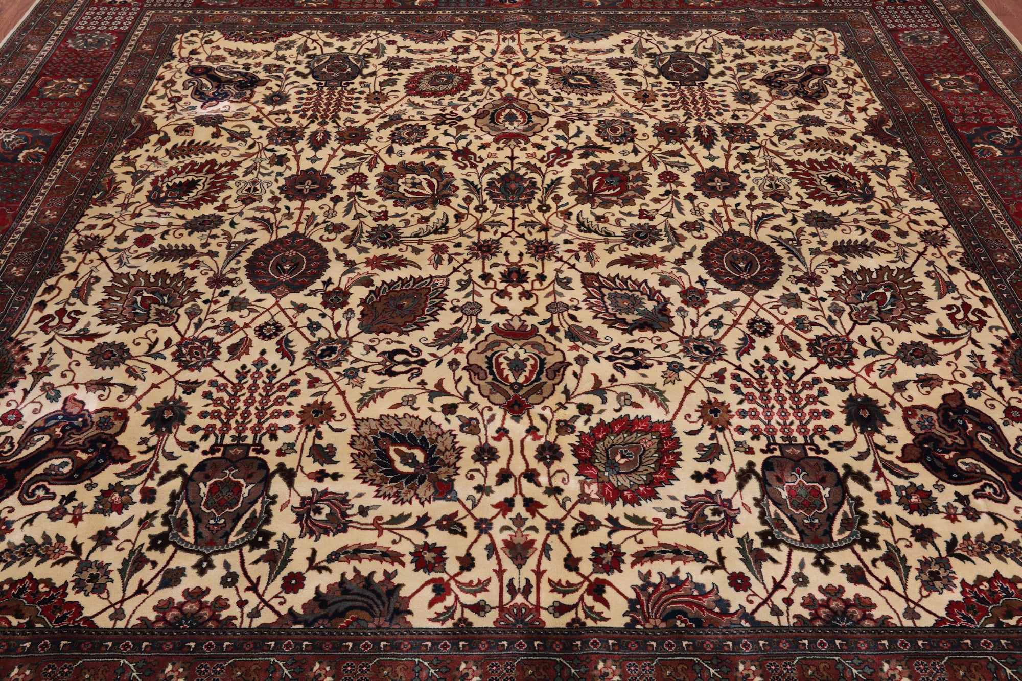 Beige Square Persian Fine Tabriz Handmade Wool Rug - 10' 1" X 10' 3"