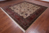 Beige Square Persian Fine Tabriz Handmade Wool Rug - 10' 1" X 10' 3"
