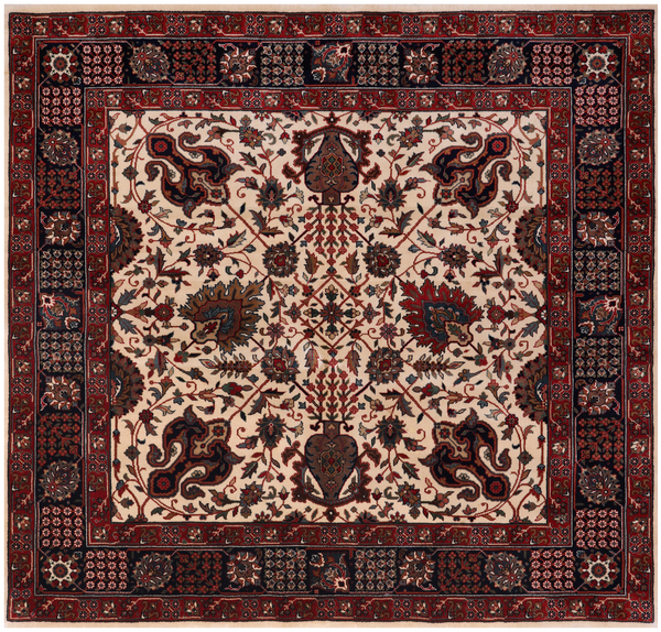 Beige Square Persian Fine Tabriz Handmade Wool Rug - 5' 0" X 5' 2"