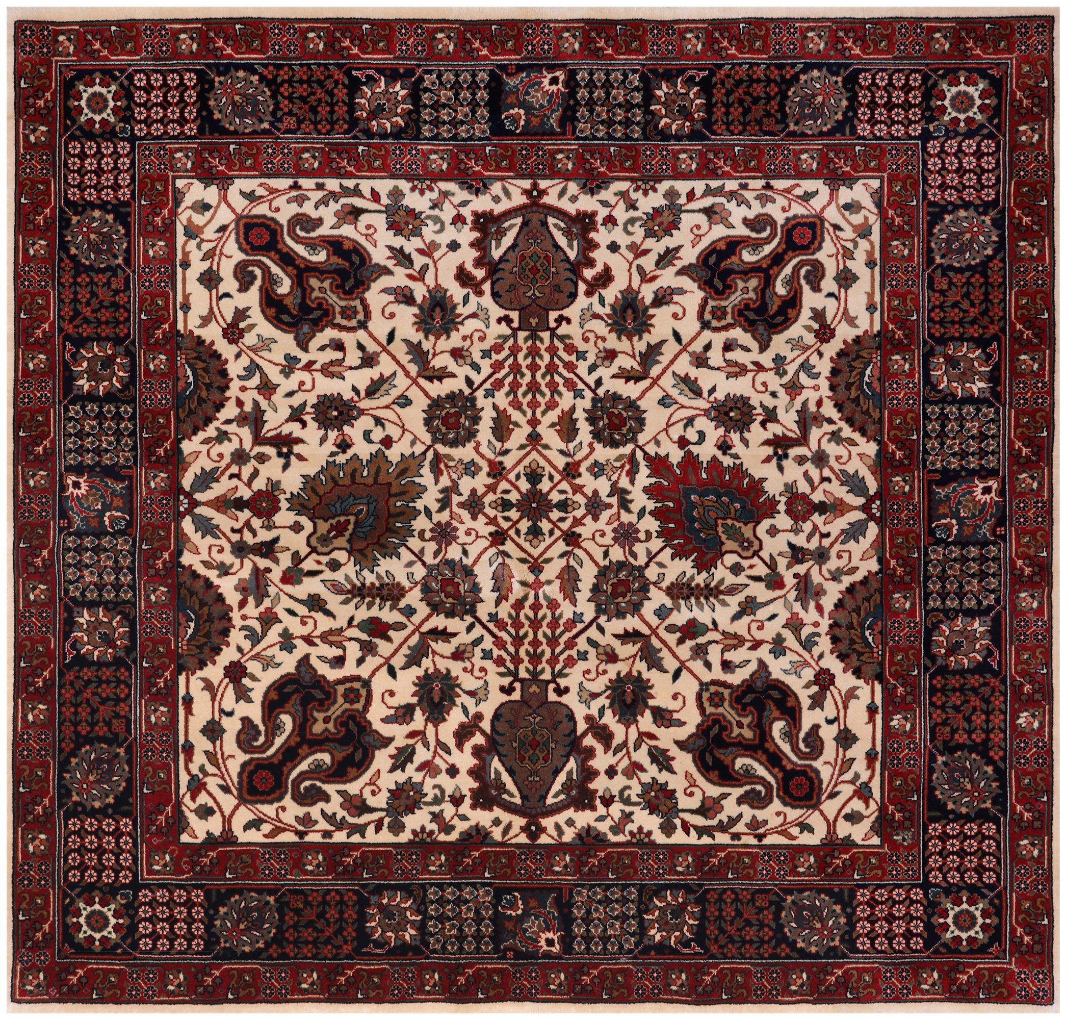 Beige Square Persian Fine Tabriz Handmade Wool Rug - 5' 0" X 5' 2"