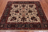 Beige Square Persian Fine Tabriz Handmade Wool Rug - 5' 0" X 5' 2"