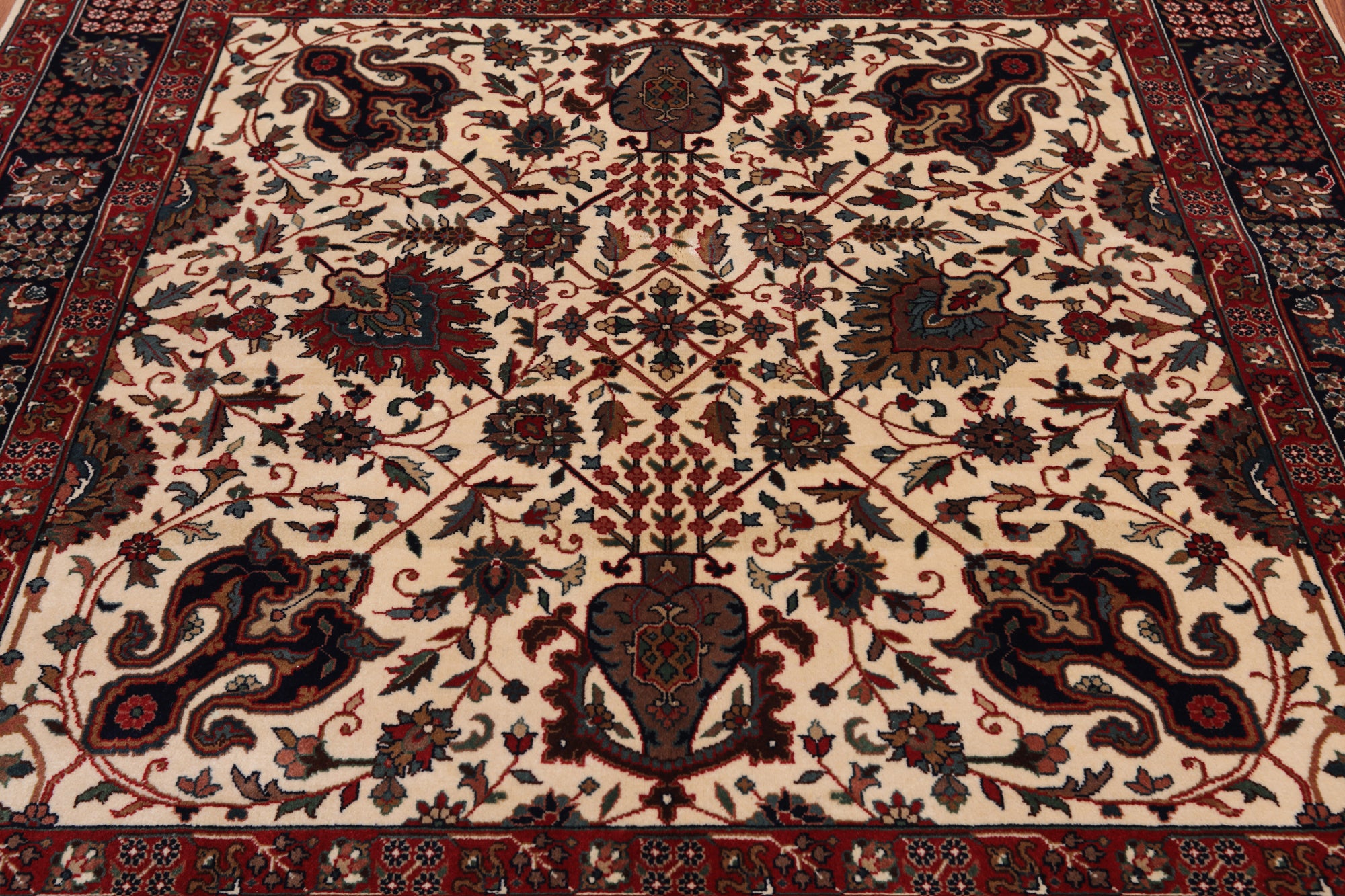 Beige Square Persian Fine Tabriz Handmade Wool Rug - 5' 0" X 5' 2"