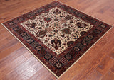 Beige Square Persian Fine Tabriz Handmade Wool Rug - 5' 0" X 5' 2"