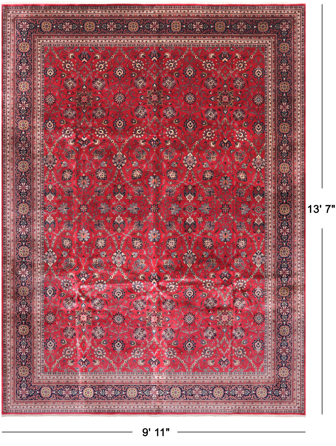 Red Persian Fine Tabriz Handmade Wool Rug - 9' 11" X 13' 7"