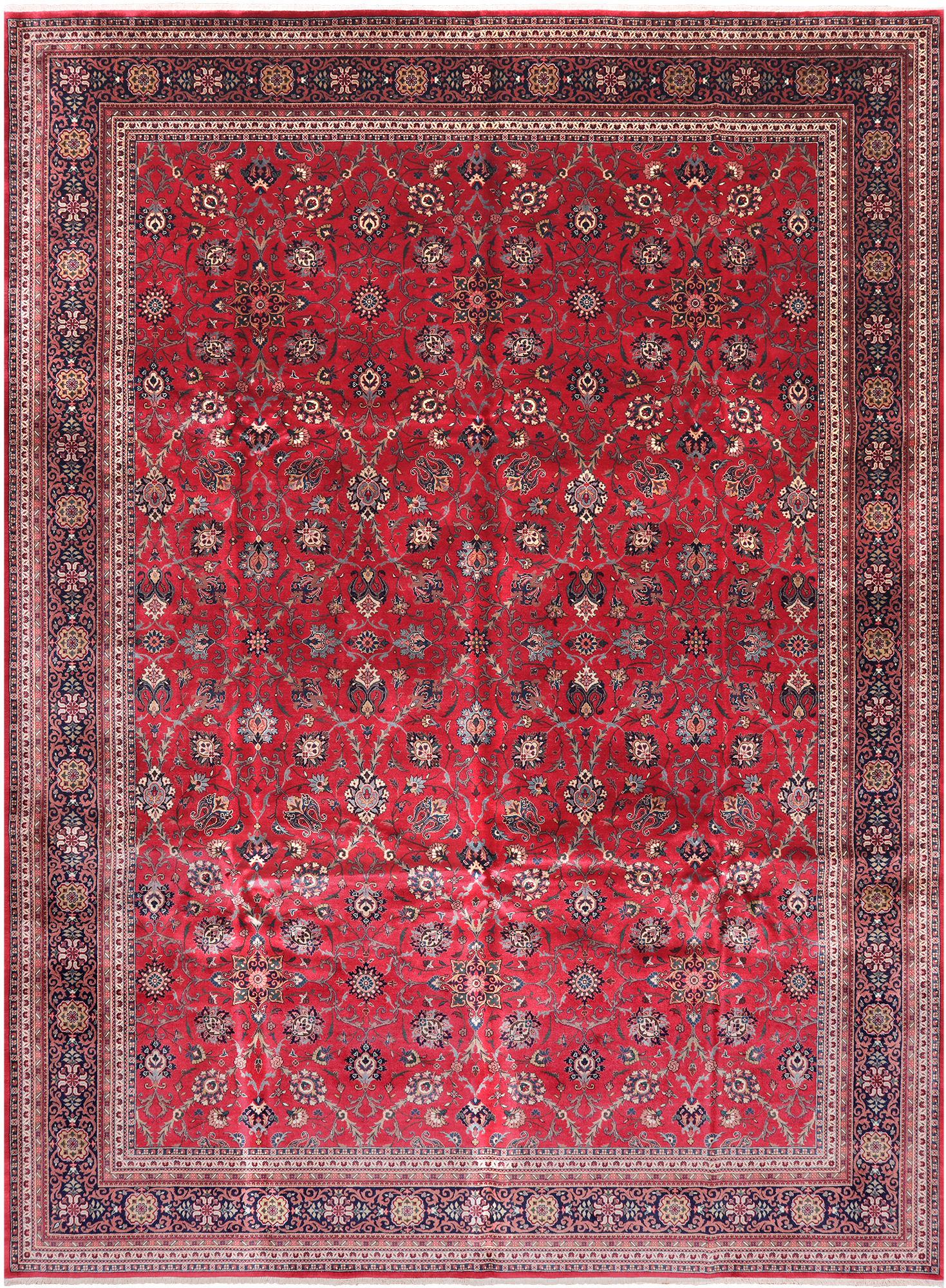 Red Persian Fine Tabriz Handmade Wool Rug - 9' 11" X 13' 7"