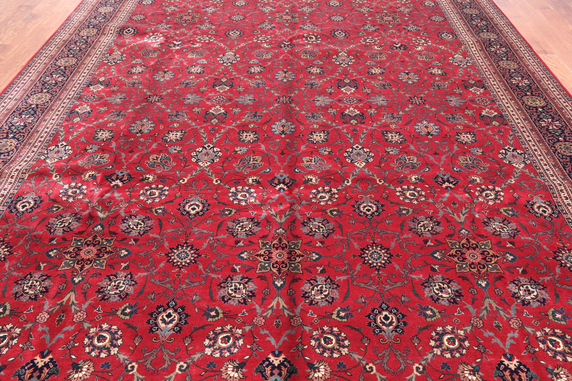 Red Persian Fine Tabriz Handmade Wool Rug - 9' 11" X 13' 7"