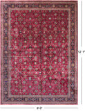 Wine/Navy Persian Fine Tabriz Hand-Knotted Wool Rug - 9' 0" X 12' 1"