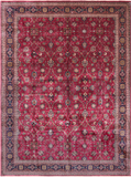 Wine/Navy Persian Fine Tabriz Hand-Knotted Wool Rug - 9' 0" X 12' 1"