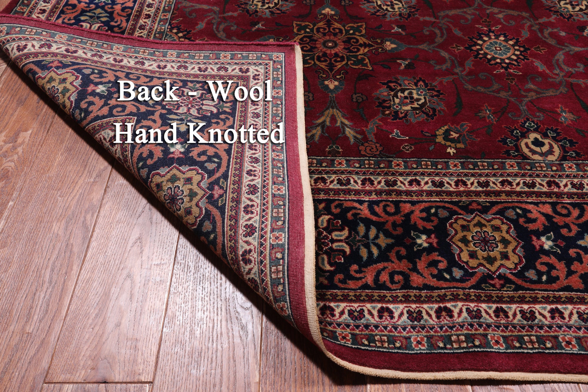 Wine/Navy Persian Fine Tabriz Hand-Knotted Wool Rug - 9' 0" X 12' 1"