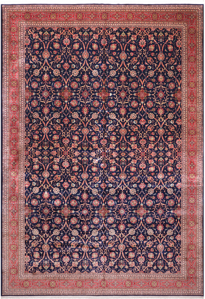 Navy Blue Persian Fine Tabriz Handmade Wool Rug - 12' 0" X 18' 2"