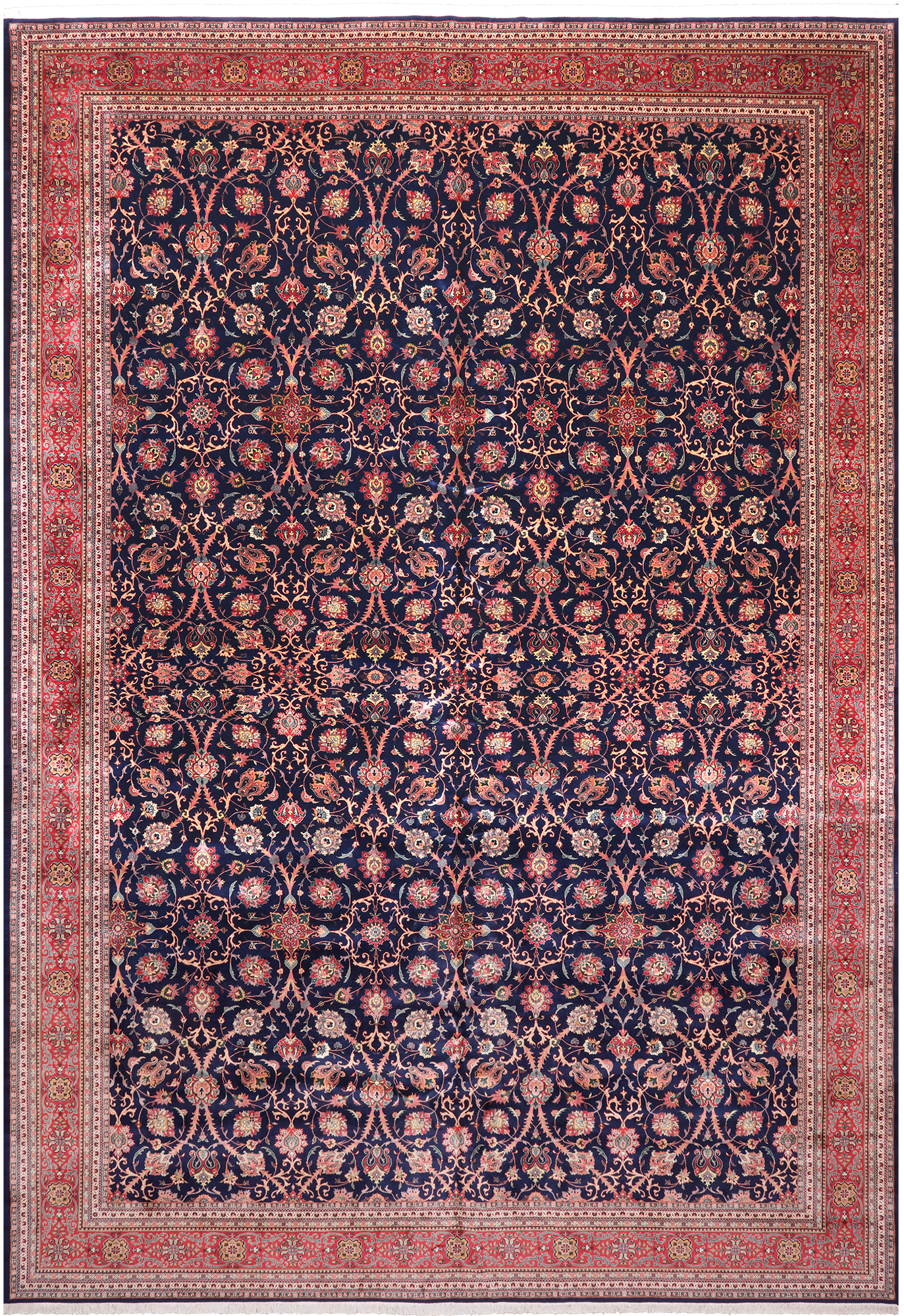 Navy Blue Persian Fine Tabriz Handmade Wool Rug - 12' 0" X 18' 2"