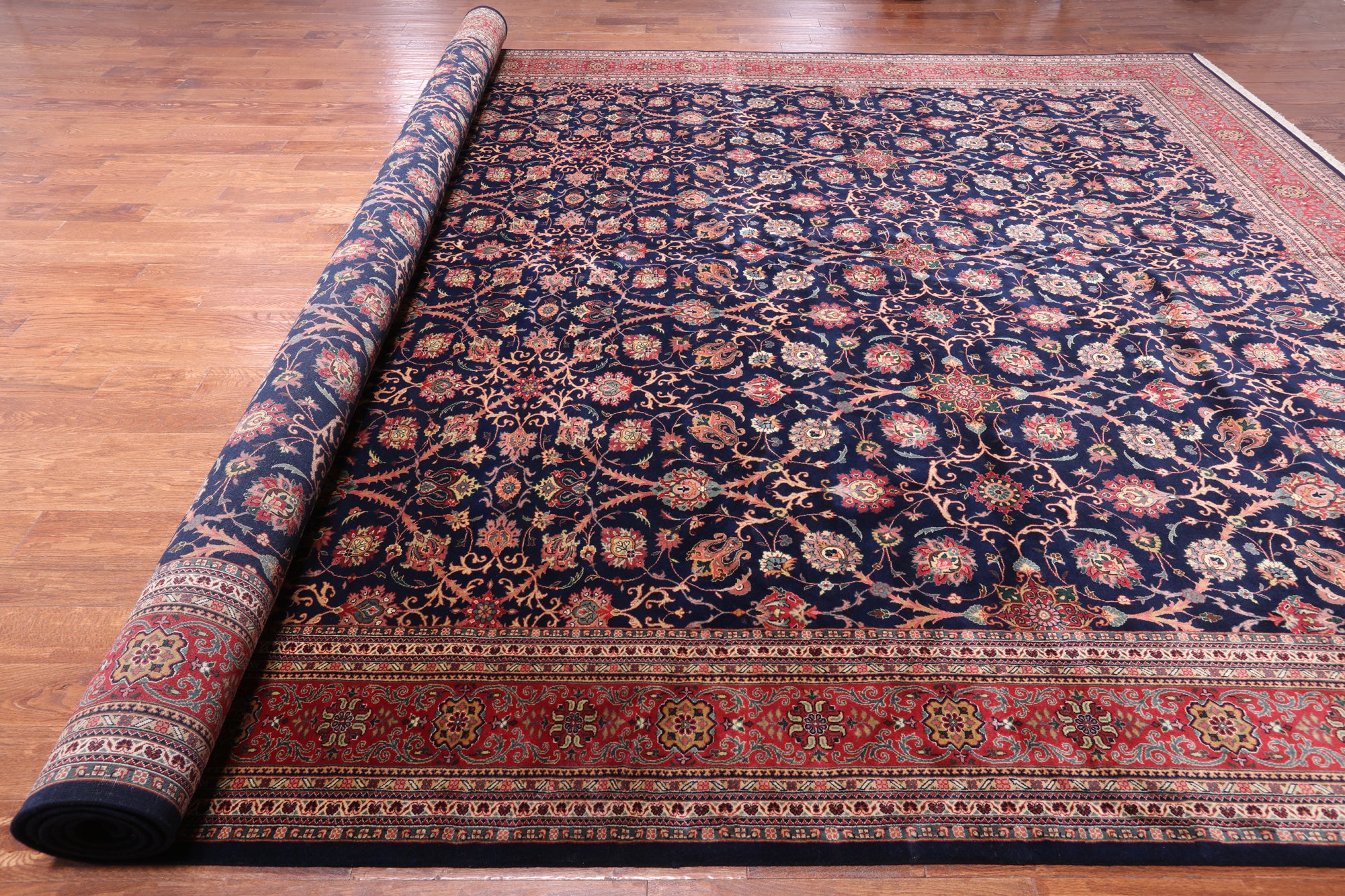 Navy Blue Persian Fine Tabriz Handmade Wool Rug - 12' 0" X 18' 2"