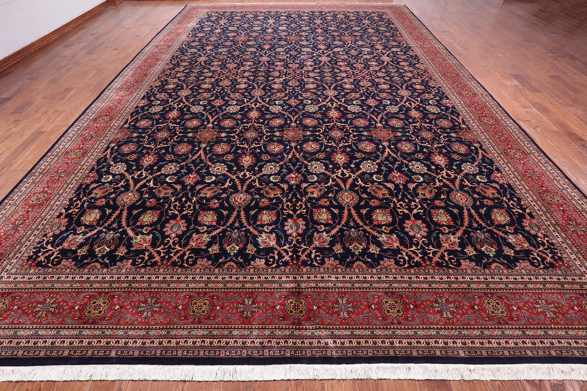 Navy Blue Persian Fine Tabriz Handmade Wool Rug - 12' 0" X 18' 2"