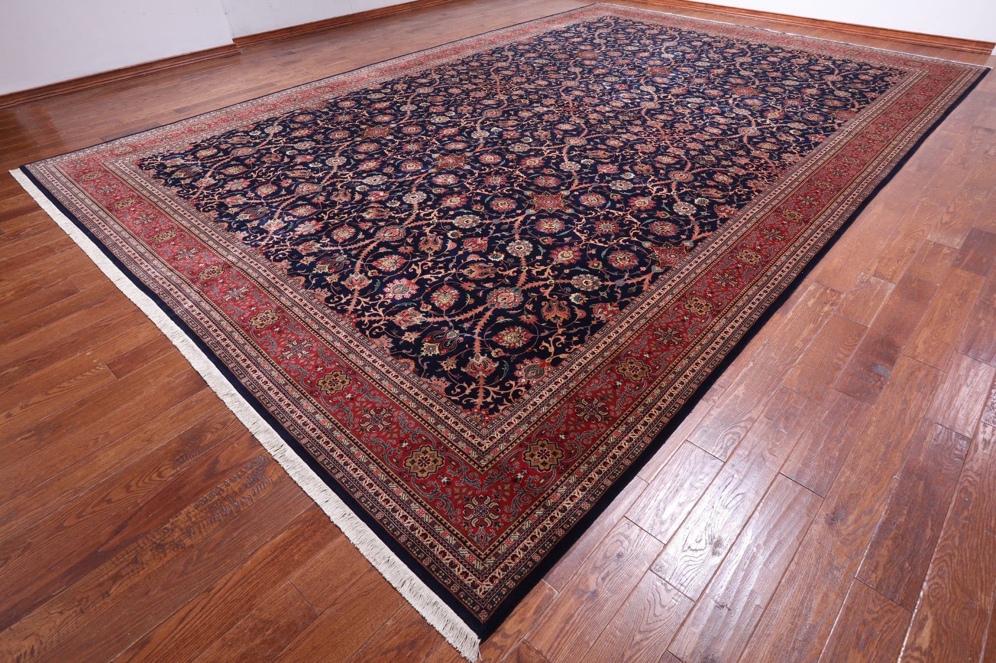 Navy Blue Persian Fine Tabriz Handmade Wool Rug - 12' 0" X 18' 2"