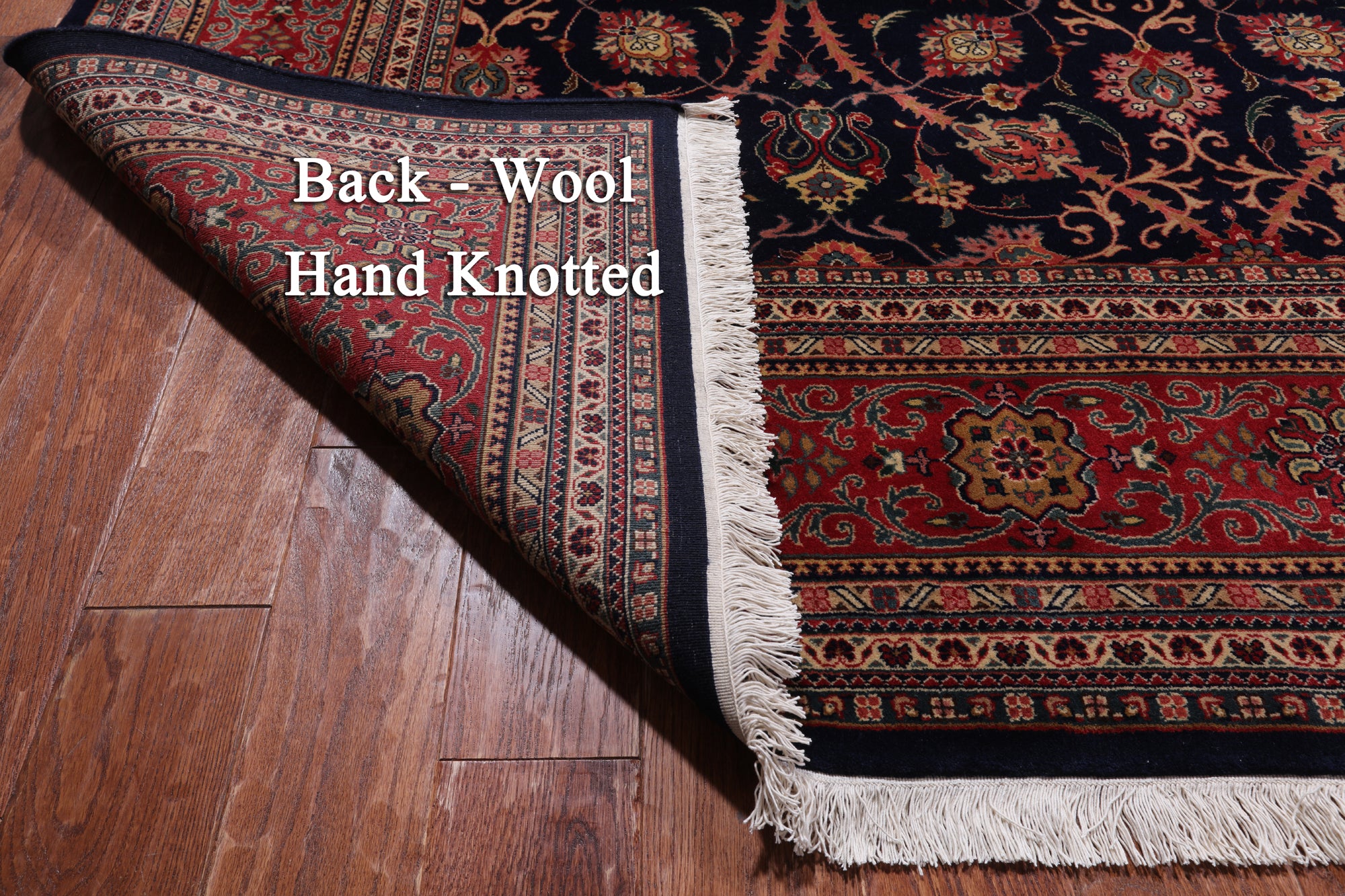 Navy Blue Persian Fine Tabriz Handmade Wool Rug - 12' 0" X 18' 2"