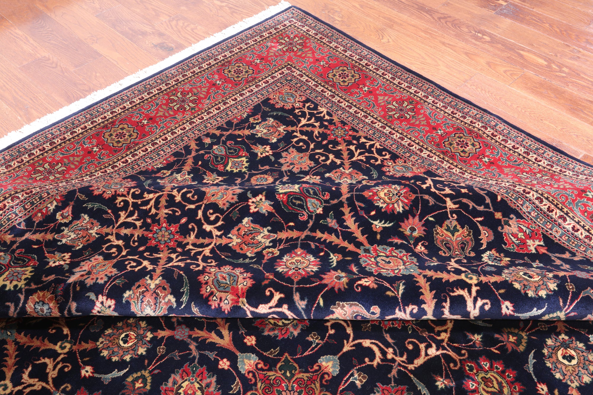 Navy Blue Persian Fine Tabriz Hand-Knotted Wool Rug - 9' 6" X 19' 7"