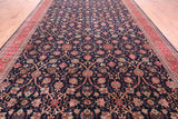 Navy Blue Persian Fine Tabriz Hand-Knotted Wool Rug - 9' 6" X 19' 7"