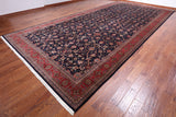 Navy Blue Persian Fine Tabriz Hand-Knotted Wool Rug - 9' 6" X 19' 7"